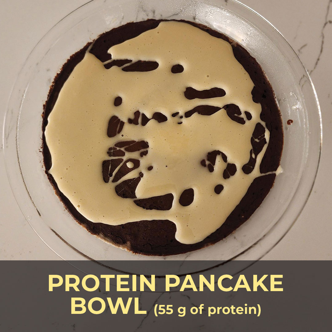Protein pancake bowl with a creamy topping