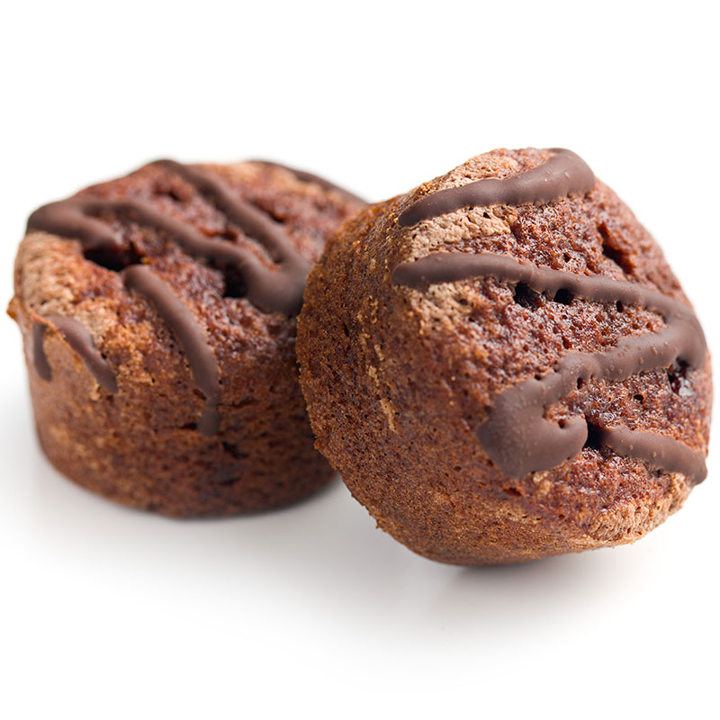 Chocolate two-bite brownies drizzled with chocolate