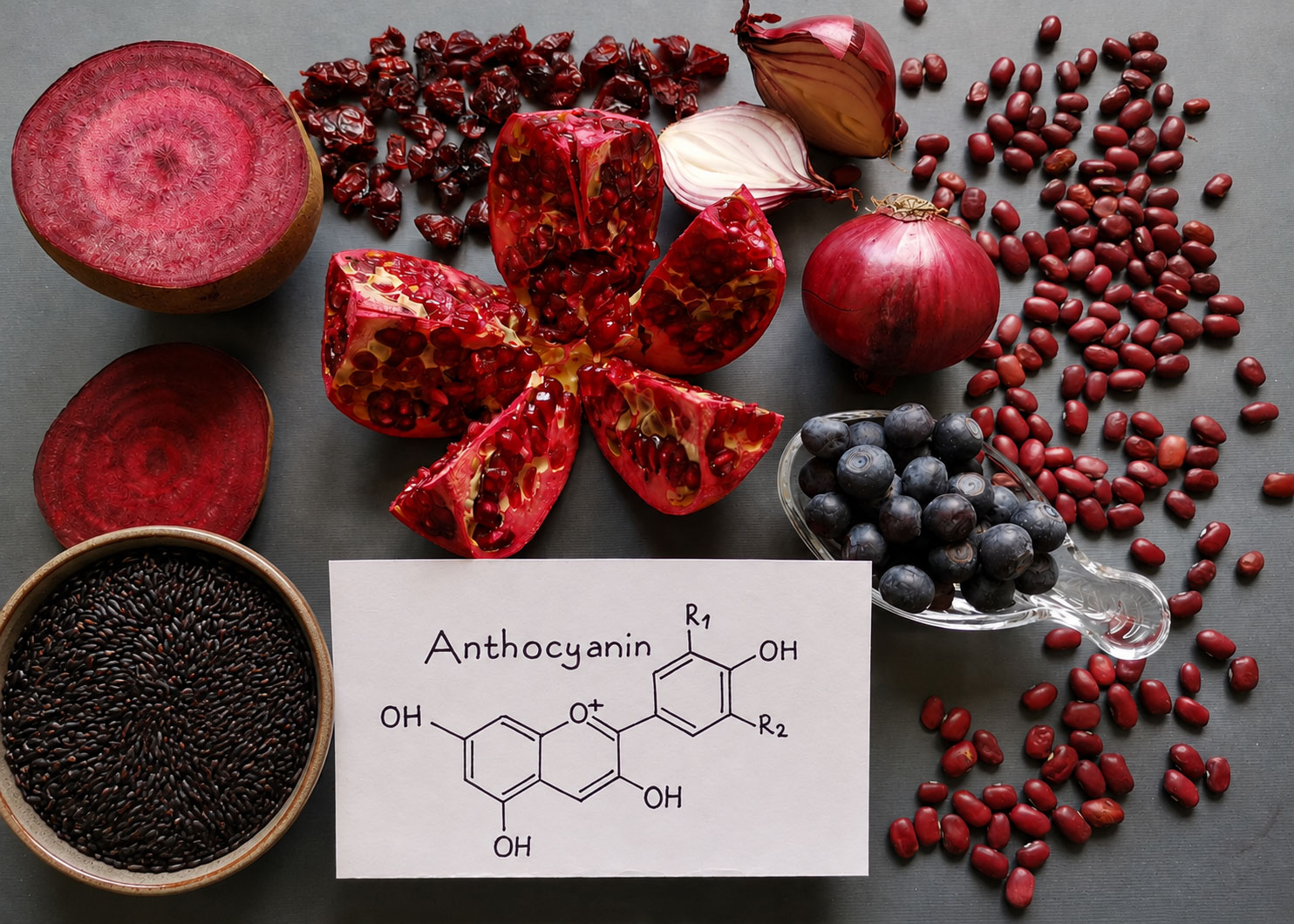 Black rice and anthocyanin-rich foods including blueberries and berries