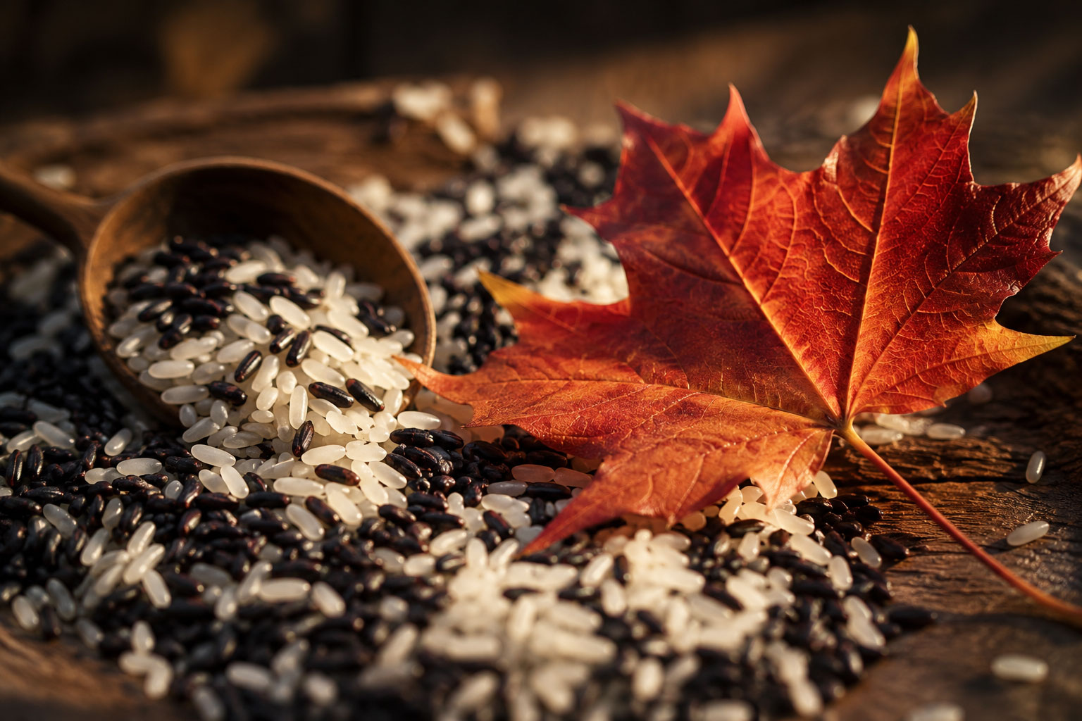 Black and white rice with a Canadian maple leaf